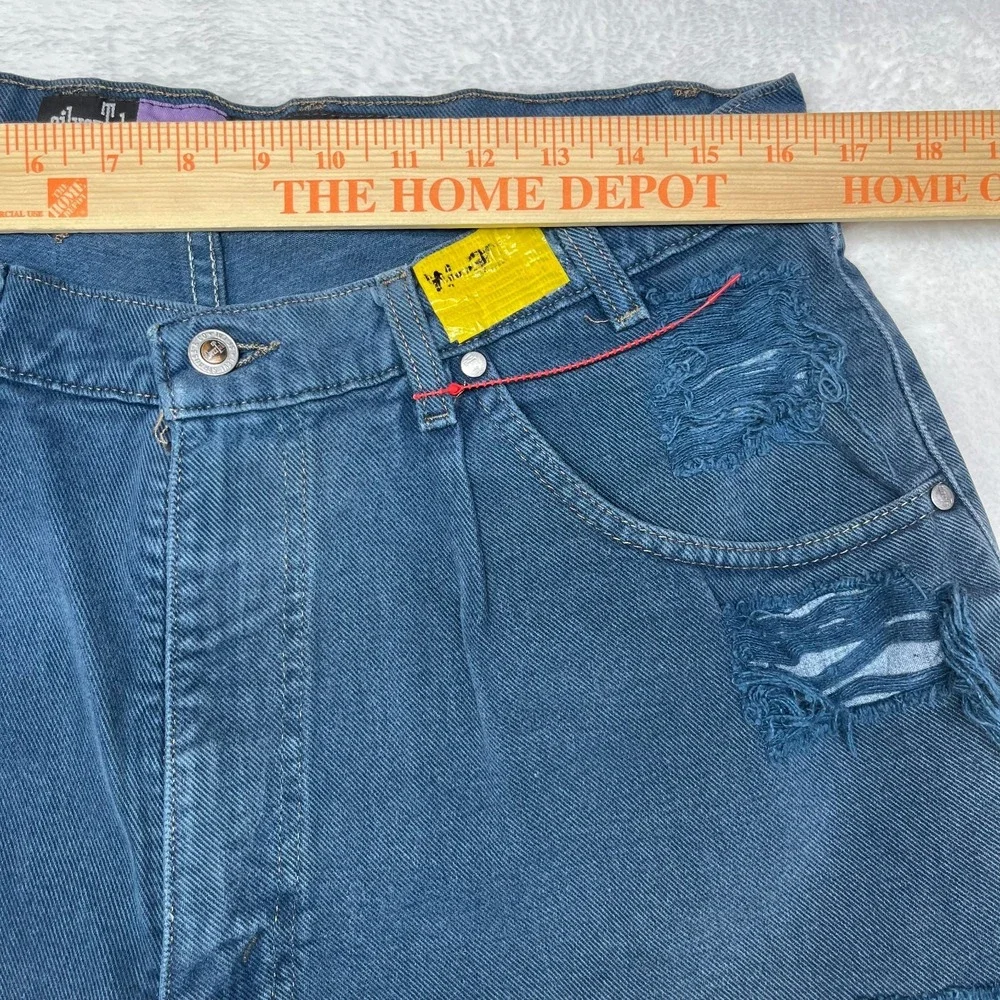 Vintage Levi's Silver Tab Baggy Shorts Men Blue Denim Distressed Zip Fly - 36X32